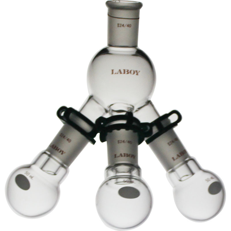 Laboy Glass 24/40 Distillation Receiver With 3Pcs 50ml Rbf And 3Pcs Clips