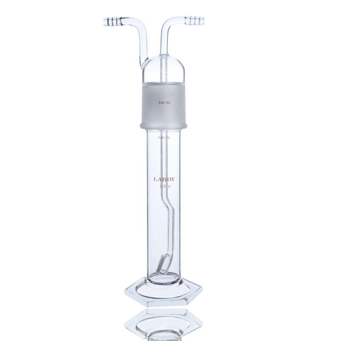 Laboy Glass 125mL Gas Washing Bottle Gas Bubbler Pressure Release with Fritted Disc 290mm in Height Lab Glassware Organic Chemistry Apparatus